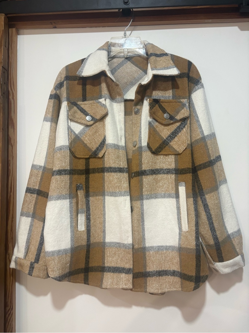 Source Unknown Plaid Shacket - Tan & Cream